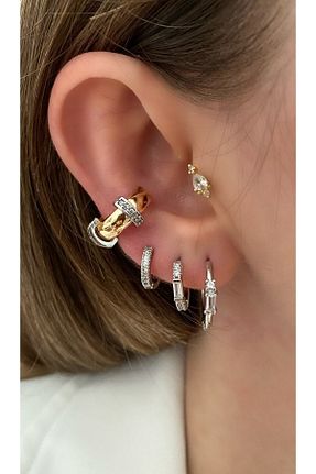 گوشواره غضروفی جواهر طلائی زنانه برنجی Pinery Jewels - کد 337144592