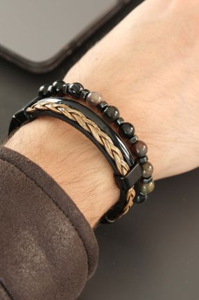 دستبند جواهر مردانه چرم کد 800998381