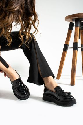 کفش لوفر مشکی زنانه چرم طبیعی پاشنه کوتاه ( 4 - 1 cm ) کد 780234754