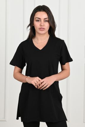 تی شرت مشکی زنانه رگولار یقه هفت کد 801210662