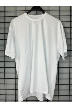 تی شرت سفید زنانه اورسایز یقه گرد کد 801208302