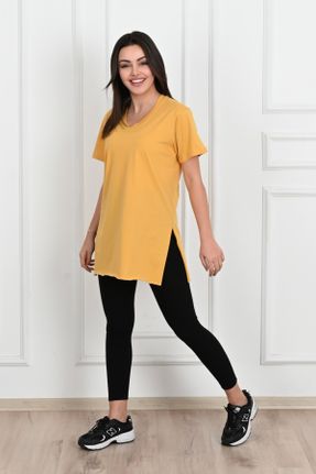 تی شرت زرد زنانه رگولار یقه هفت کد 801210692