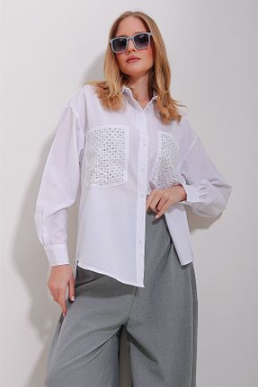 پیراهن سفید زنانه اورسایز Trend Alaçatı Stili - کد 801219194