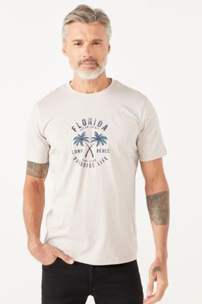 تی شرت طوسی مردانه اورسایز یقه گرد تکی طراحی کد 800244796