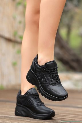 کفش بیرون مشکی زنانه چرم مصنوعی LEYDİ SHOES - کد 800661130
