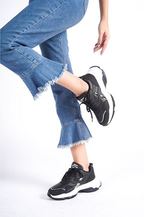 کفش اسنیکر مشکی زنانه بند دار Moda Değirmeni - کد 800790486