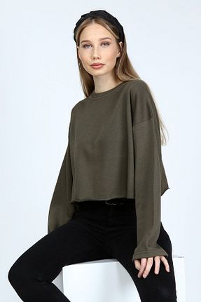 سوئیشرت خاکی زنانه ساده BASICA - کد 51266107