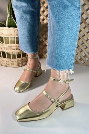 کفش پاشنه بلند کلاسیک طلائی زنانه چرم لاکی پاشنه ضخیم پاشنه کوتاه ( 4 - 1 cm ) کد 722104042