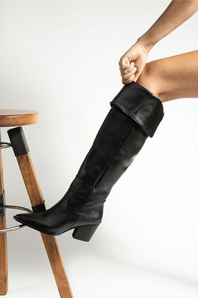چکمه مشکی زنانه چرم مصنوعی Gökçe Shoes - کد 775772274
