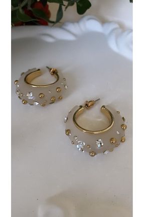 گوشواره جواهر بژ سنگ VNS Accessories - کد 794680534