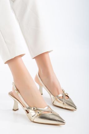 کفش استایلتو طلائی پاشنه نازک پاشنه متوسط ( 5 - 9 cm ) کد 794281520