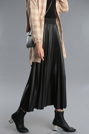 دامن مشکی زنانه چرم مصنوعی KARAKOÇ GROUP - کد 801319460