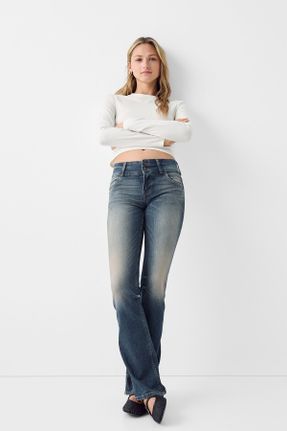 شلوار جین آبی زنانه پاچه رگولار پنبه (نخی) استاندارد کد 801383737