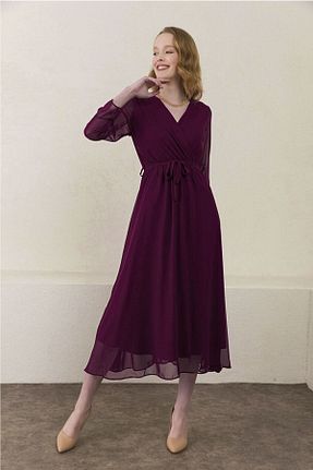 لباس سایز بزرگ بنفش زنانه شیفون Elbise Delisi - کد 276695054