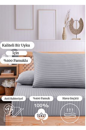 ست ملحفه دونفره طوسی پنبه - ساتن VAVEY - کد 786871333