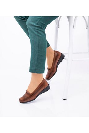 کفش کلاسیک قهوه ای زنانه چرم خالص Ayakkabı Bahçesi - کد 57595431
