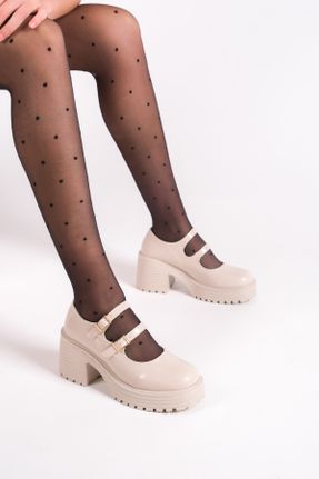 کفش آکسفورد بژ زنانه پلی اورتان پاشنه متوسط ( 5 - 9 cm ) کد 775656229