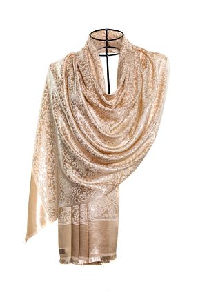 شال طلائی زنانه Kesik Elyaf CASHMERE AND SİLK MAWLANA - کد 375108935