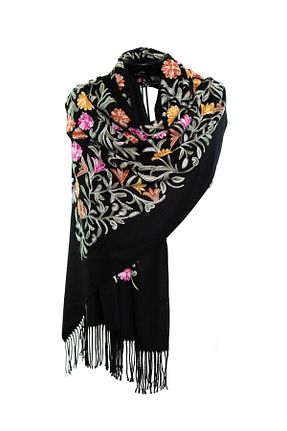 شال مشکی زنانه Kesik Elyaf CASHMERE AND SİLK MAWLANA - کد 437138216