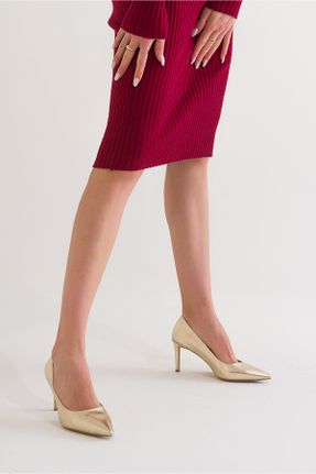کفش پاشنه بلند کلاسیک طلائی زنانه چرم مصنوعی پاشنه نازک پاشنه متوسط ( 5 - 9 cm ) کد 801862025