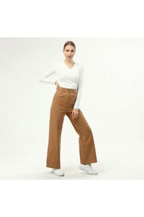 شلوار جین قهوه ای زنانه پاچه لوله ای فاق بلند بلند کد 231187047
