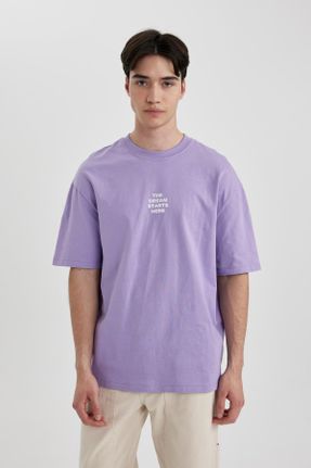 تی شرت بنفش زنانه رگولار یقه گرد تکی کد 802015932