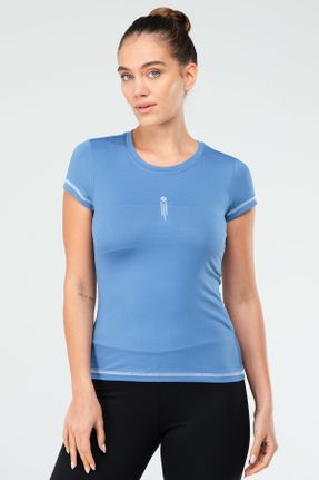 تی شرت آبی زنانه رگولار یقه گرد کد 802044007