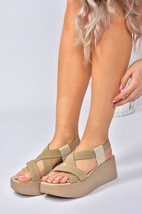 صندل بژ زنانه پاشنه تخت Fox Shoes - کد 266791344