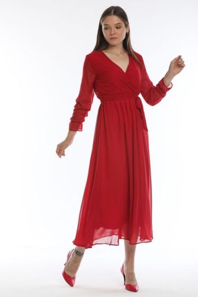 لباس قرمز زنانه شیفون بافت کد 184830544