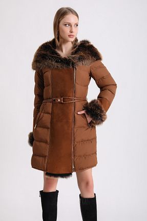 پالتو پشمی قهوه ای زنانه رگولار Leather Club - کد 801330568