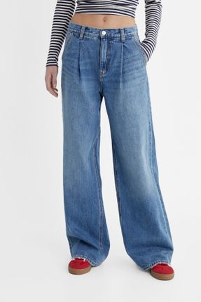 شلوار جین آبی زنانه فاق بلند پنبه (نخی) کد 801355446