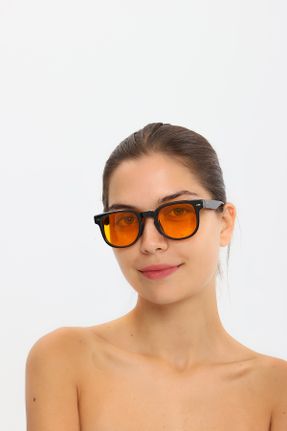 عینک آفتابی نارنجی زنانه 50 UV400 استخوان مات مستطیل کد 762260614