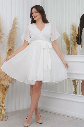 لباس سایز بزرگ سفید زنانه شیفون Elbise Delisi - کد 466874478