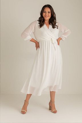 لباس سایز بزرگ سفید زنانه شیفون Elbise Delisi - کد 265633716