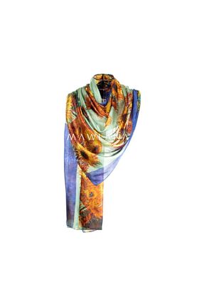 شال آبی زنانه ابریشم CASHMERE AND SİLK MAWLANA - کد 93989655