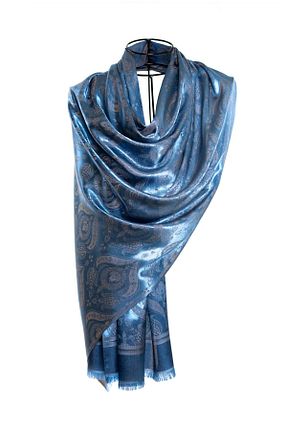 شال آبی زنانه Kesik Elyaf CASHMERE AND SİLK MAWLANA - کد 375509262
