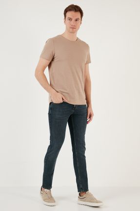 شلوار جین آبی مردانه پاچه تنگ فاق بلند پنبه (نخی) اسلیم بلند کد 801936227