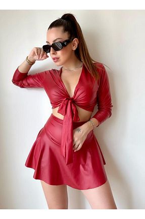 ست بالاتنه و پائین تنه قرمز زنانه بافتنی Butik - کد 801759267