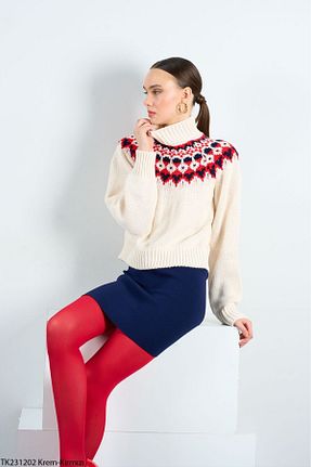 پلیور بژ زنانه طرح دار Lupies - کد 787644345