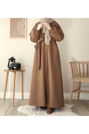 کاپشن حجاب قهوه ای زنانه پشمی NAS TESETTÜR - کد 779267557
