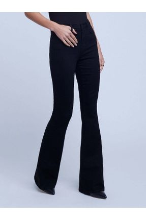 شلوار جین مشکی زنانه پاچه راحت فاق بلند جین ساده بلند کد 466306072
