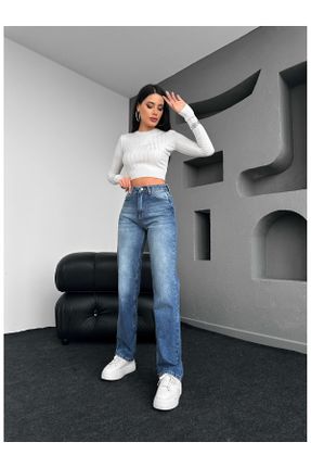 شلوار جین آبی زنانه فاق بلند جین استاندارد کد 770381466