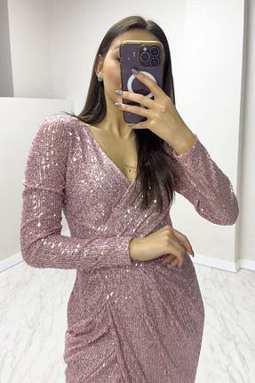 لباس مجلسی سایز بزرگ صورتی زنانه دو سینه zks grup tekstil - کد 793929421