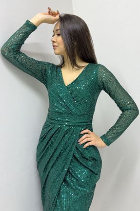 لباس مجلسی سایز بزرگ سبز زنانه دو سینه zks grup tekstil - کد 794539022