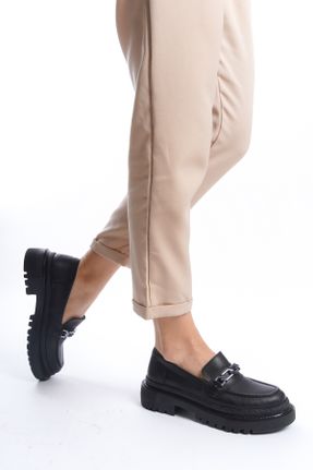 کفش لوفر مشکی زنانه چرم مصنوعی پاشنه کوتاه ( 4 - 1 cm ) کد 801822913