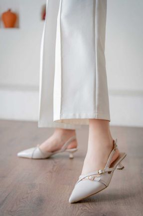 کفش پاشنه بلند کلاسیک بژ زنانه چرم مصنوعی پاشنه نازک پاشنه کوتاه ( 4 - 1 cm ) کد 801694297