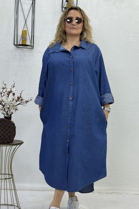 لباس آبی زنانه پنبه (نخی) سایز بزرگ جین کد 801443361