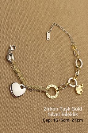 دستبند استیل طلائی زنانه فولاد ( استیل ) کد 800890555