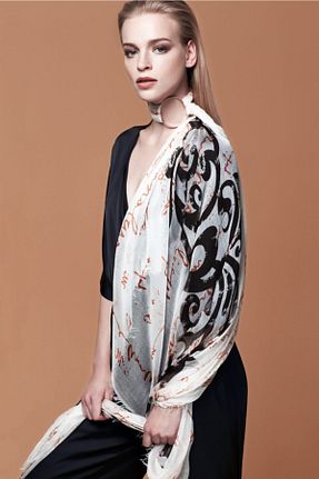 شال سفید زنانه Kesik Elyaf CASHMERE AND SİLK MAWLANA - کد 141757433