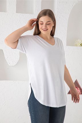 تیشرت سایز بزرگ سفید زنانه سایز بزرگ Trendbade Butik - کد 456197329